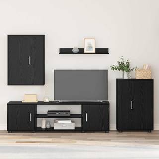 TV-møbelsæt Vægmonteret 4 pcs Sort eg Konstrueret træ
