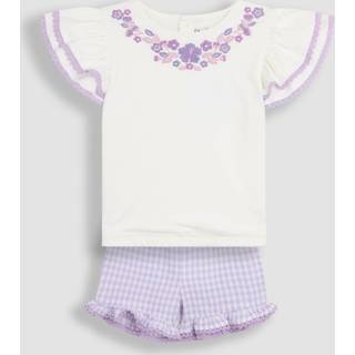 Jojo Maman Bébé Jojo Maman Bébé 2-Pieces Broderet T-shirt & Shorts Sæt med Dobbelte Flæseærmer
