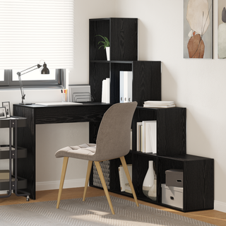 Hjørneskrivebord Med Hylde Sort Eg 101,5 X 149,5 X 149,5 Cm