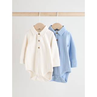 Next Blue/White 100% Cotton Jersey Collar Baby Bodysuits 2 Pack (0mths-2yrs)