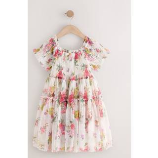 Next Ecru White Floral Print Ruffle Dress (3-16yrs) - 5 Yrs