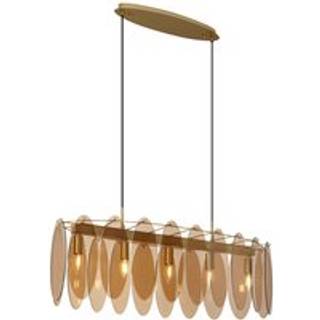Art Deco pendellampe guld med ravfarvet glas oval 5-lys - Mochan