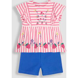 Jojo Maman Bébé JoJo Maman Bébé Raspberry Pink 2-Piece Floral Appliqué Ruffle Front T-Shirt & Shorts Set