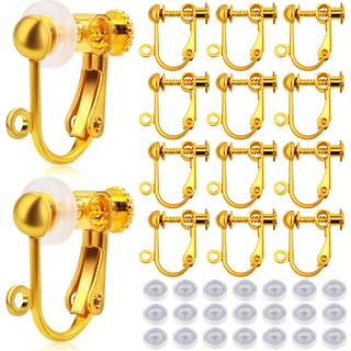 24stcs Golden Clip-On Earring Funds komponenter Messing Skrue Back Ear Wire Earring Converters med let ?ben loop og 24 stk bl?de ?reringe puder t