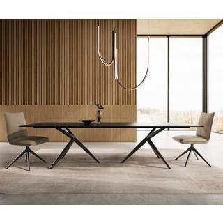 Esstisch Edge 300x100 Keramik Laminam®Noir Desir Braun Estelar rund Metall Schwarz