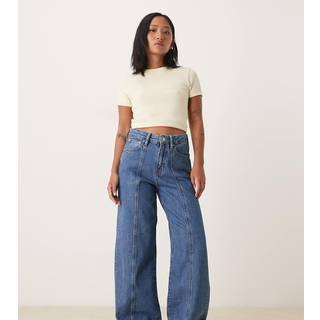 Gina Tricot-Wide petite front seam jeans-wide jeans-Blå-32-Dame