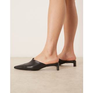 Leather Kitten Heel Mules - Black - EU 41