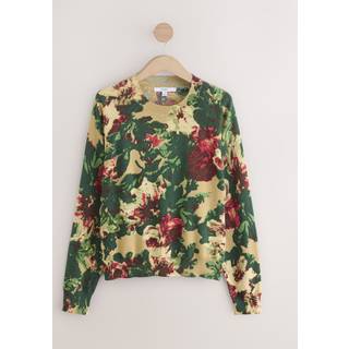 Next Green Floral Print Soft Touch Crew Neck Cotton Rich Jumper