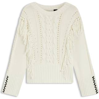 Sweater i bomuldsblanding med snordesign og frynser