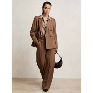 Reiss Reiss Tan Solene Wool-Blend Wide-Leg Suit Trousers