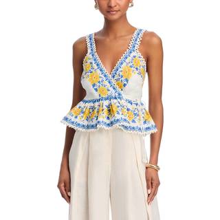 Farm Rio Zuli floral lace-trimmed cotton top - multicoloured - XS