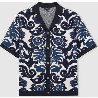 Reiss Reiss Navy Blue/White Albert Paisley Jacquard Knit Shirt - large