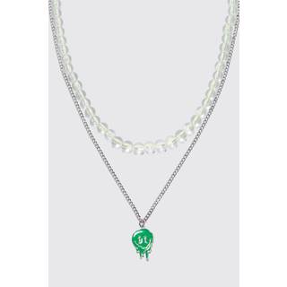 Mens Silver Drip Face Pearl Necklace