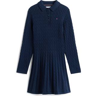 Tommy Hilfiger Tommy Hilfiger Blue Cable Knit Polo Collar Jumper Dress - 122128cm