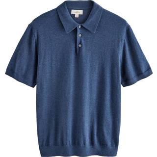 Next Navy Blue Regular Fit Signature Short Sleeve Knit Polo with Cashmere Wool - X-Large