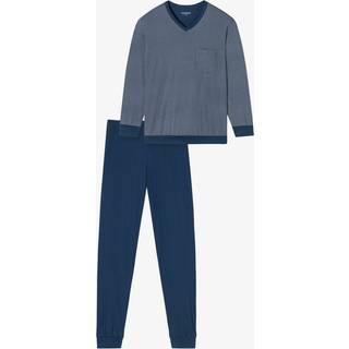 Schiesser Comfort Essentials V-Neck Long Pyjamas - Blue - 5XL