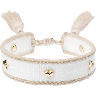 DARK Woven Friendship Bracelet Thin With Sign Studs White & Sand