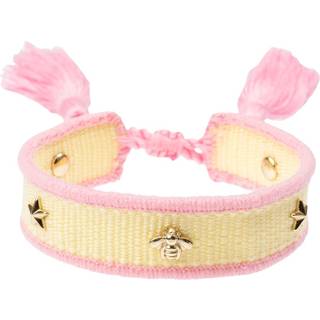 DARK Woven Friendship Bracelet Thin With Sign Studs Pale Yellow & Bubblegum Pink