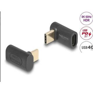 Delock USB-C vinklet adapter han-til-hun, 40 Gbps, 240W PD, 8K @ 60Hz - Grå