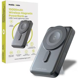 Mobile Origin Wireless Magnetic PowerBank 10000mAh USB-C and Lightning Cable PB11 Powerbank - Grå - 10000 mAh