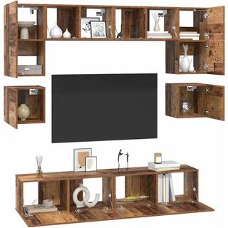 TV-møbelsæt Vægmonteret 8 pcs Gammelt træ Konstrueret træ