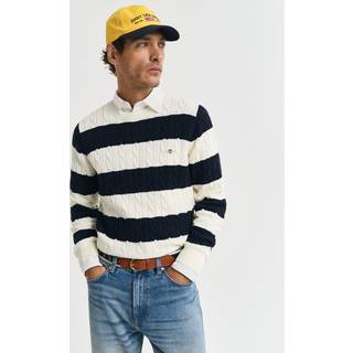 GANT Herre Stribet kabelstrikket crewneck sweater af bomuld (4XL)