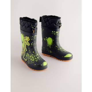 Next Black Dinosaur Warm Lined Cuff Wellies