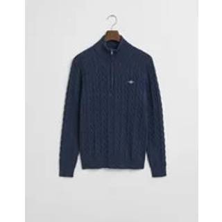 GANT Herre Kabelstrikket sweater af bomuld med halv lynlås (M)