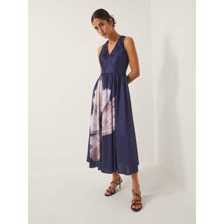 Monsoon Monsoon Blue Sylvia Floral Print Satin Midi Dress - EU 46 (UK 18)