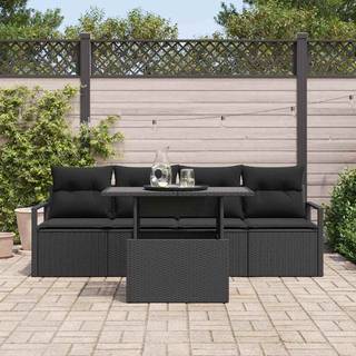 Sofa Sæt med pude 5 pcs Sort polyrattan