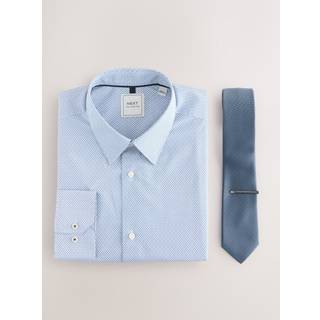Next Navy Regular Fit Cotton Blend Smart Shirt, Tie and Pocket Square Pack - 17in