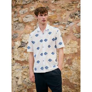 Next Ecru Embroidered Pattern Short Sleeve Shirt - medium