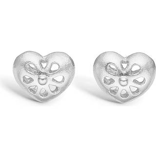 Blossom 14 kt. hvidguld hjerte ørestikker med blomstermotiv