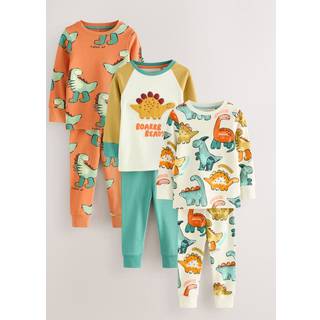 Next Multi Dino 3 Pack Snuggle Pyjamas (9mths-10yrs)