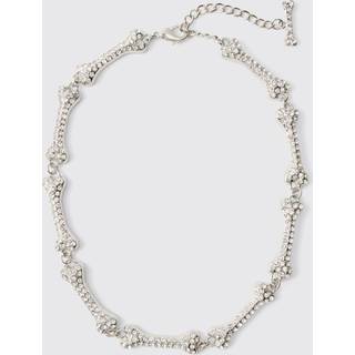 Mens Iced Out Silver Bone Necklace