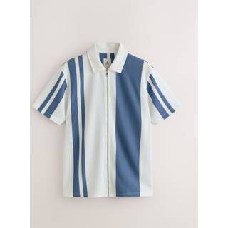 Next Blue/White Zip Textured Stripe Jersey Shirt - large