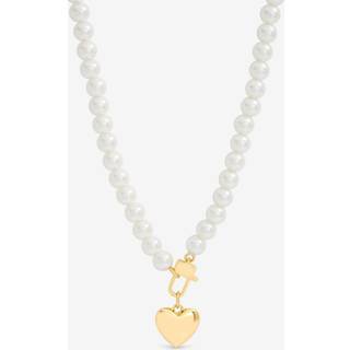 Mood Mood Gold Tone Cream Pearl Polished Padlock Short Necklace