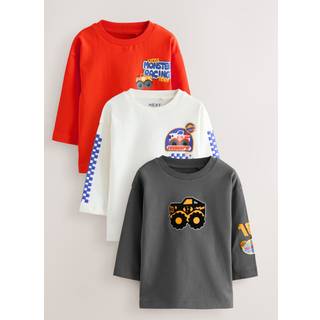 Next Red Monster Trucks Long Sleeve Graphic Print T-Shirts 3 Pack (3mths-7yrs)