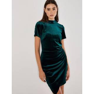 Apricot Apricot fløjlsminikjole med Høj hals og rynket pasform - EU 46 (UK 18)