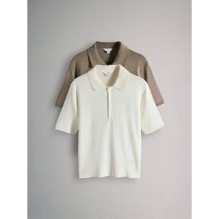 The Set The Set Black/Cream 2 Pack Short Sleeved Knitted Collared Polo Shirts
