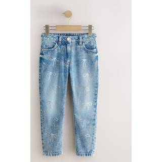 Next Mid Blue Denim Embellished Bow Mom Jeans (3-16yrs)