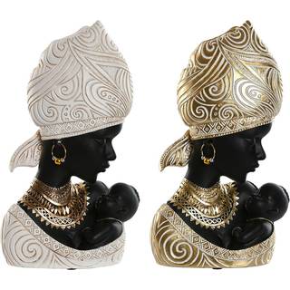 Dekorativ figur Home ESPRIT Hvid Sort Gylden Afrikansk kvinde 15 x 9 x 25 cm (2 enheder)