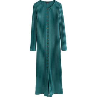 Next Teal Blue Ribbed Long Sleeve Button Down Midi Dress - EU 38 (UK 10)