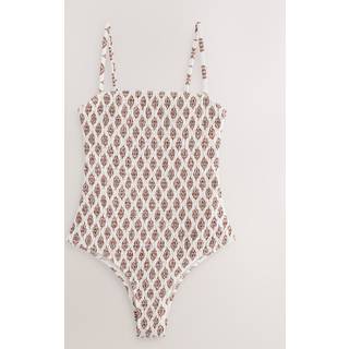 Next Cream Woodblock Shirred Tummy Control Bandeau Swimsuit