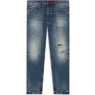 Tapered fit jeans i blå denim med slidt effekt