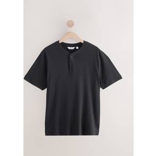 Next Black Ribbed Textured Grandad Neck T-Shirt