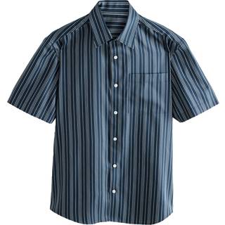 Next Navy Regular Fit Stripe Short Sleeve Lyocel Cotton Blend Smart Shirt - xxxlarge