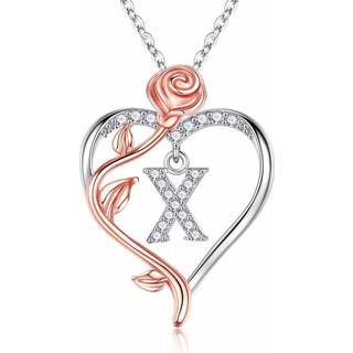 Iefil sterling sølv halskæde til kvinder jeg elsker dig romantiske gaver til hendes rose kærlighed hjerte initial x brev pendel halskæde smykker