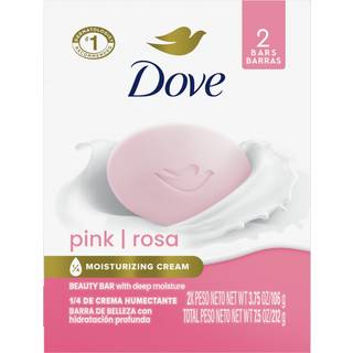Dove Beauty Bar Soap Pink Rosa 2 barer til bld, glat hud, renser og fugter 3,75 oz