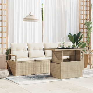 Sofa Sæt med pude 5 pcs beige og cremefarvet polyrattan